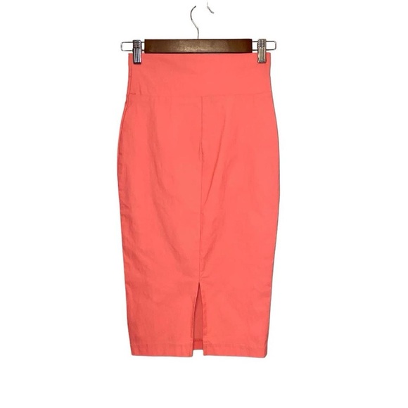 CORAL-PINK MIDI PENCIL SKIRT W/ BACK SLIT · SIZE M · NWOT - Picture 2 of 7